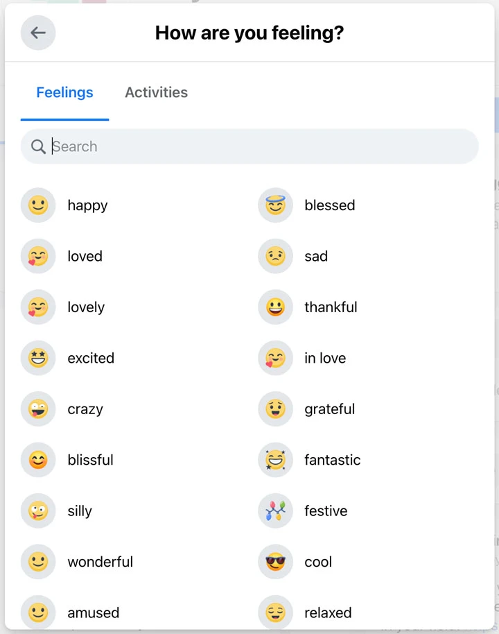 how to choose from many feelings for your facebook post.