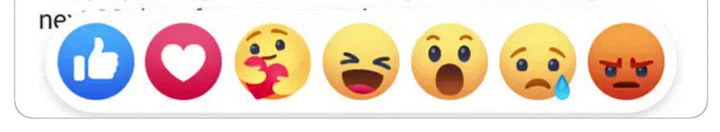 screenshot of Facebook reactions including care reaction.