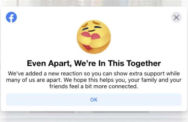 facebook care reaction is shown as it was introduced in 2020.