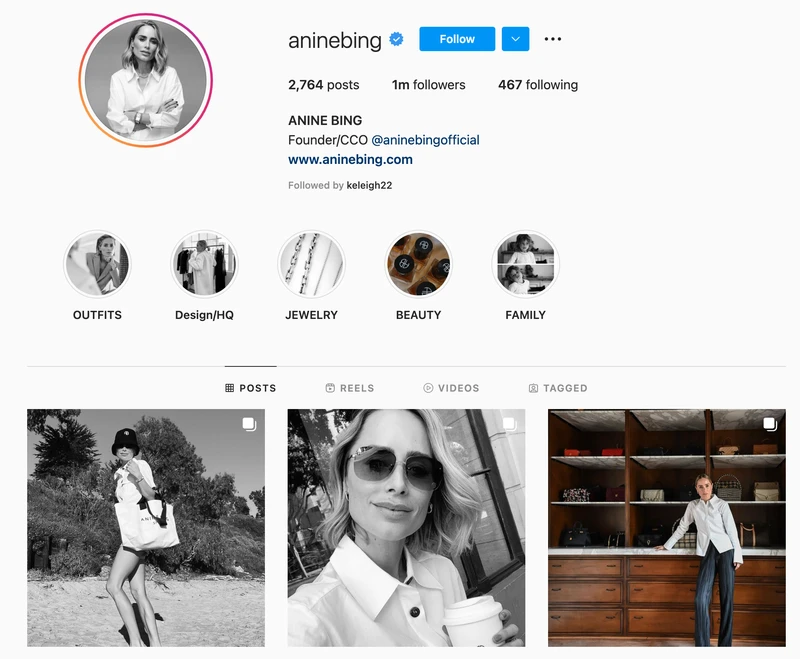 Anine Bing 的 Instagram 个人资料
