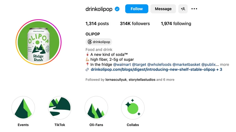 Olipop在其Instagram简介使用了表情符号