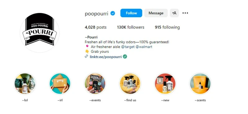 Poo-Pourri的Instagram简介展示了其幽默的品牌声音