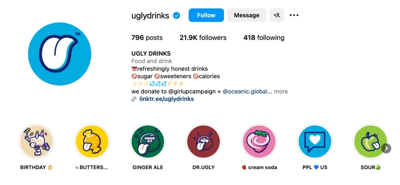 Ugly Drinks在其Instagram简介使用了大量的表情符号