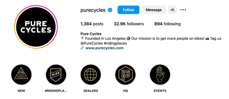 Pure Cycles的Instagram简介富有创意感