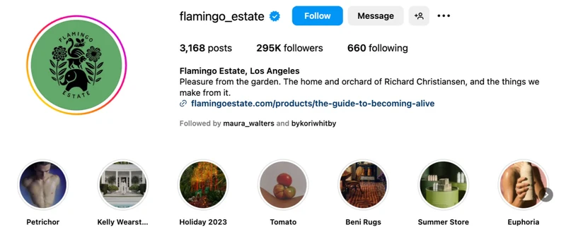 Flamingo Estate的Instagram简介具有极简风格