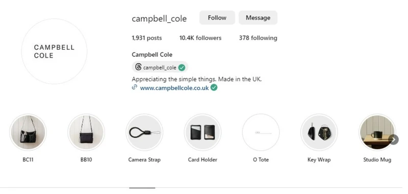 服装品牌Campbell Cole的Instagram简介
