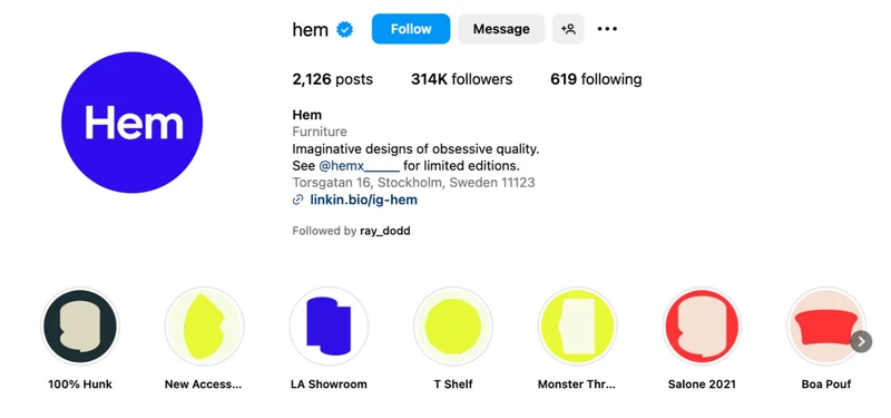 Hem在其Instagram简介中推广其对限量版产品的承诺