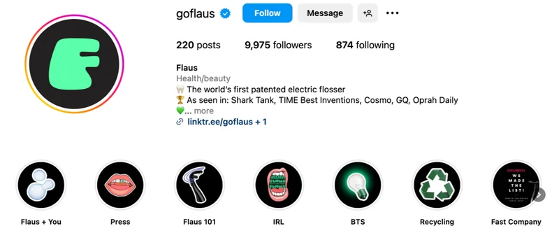 Flaus的Instagram简介采用表情符号宣传品牌