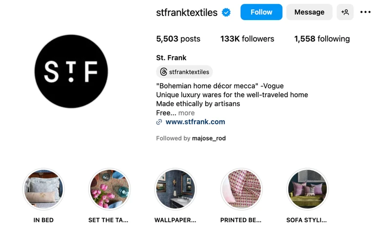 St Frank在其Instagram简介中使用了社交证明