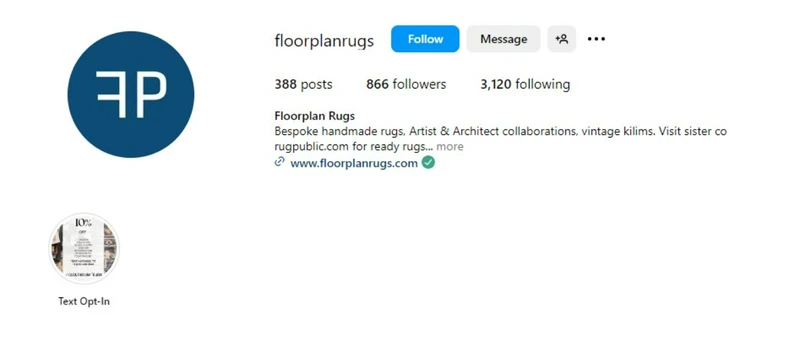 Floorplan Rugs在其Instagram简介中推广其实体店