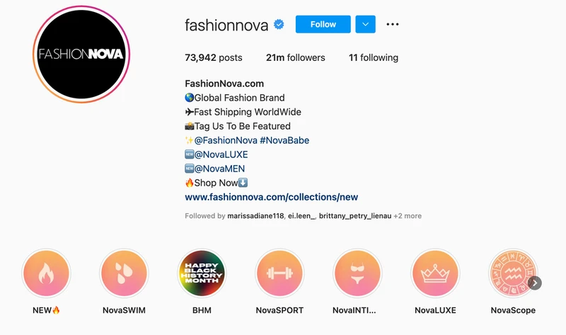 fashion-nova 的 Instagram 账号