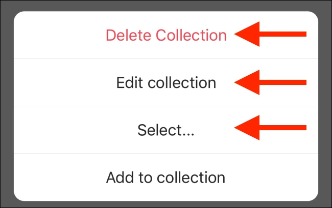 Choose an option to edit the collection