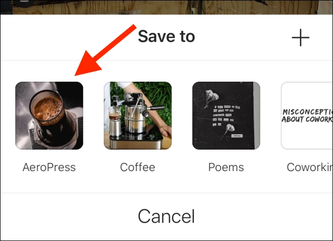 Choose a collection where you want to save the post