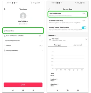 从父母的角度看家庭配对青少年账户的截图。