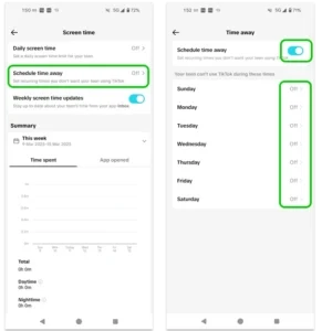 《Time away》的截图 TikTok 家长控制权。